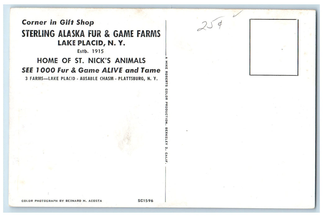 c1910's Sterling Alaska Fur And Game Farms Lake Placid New York Posted Postcard