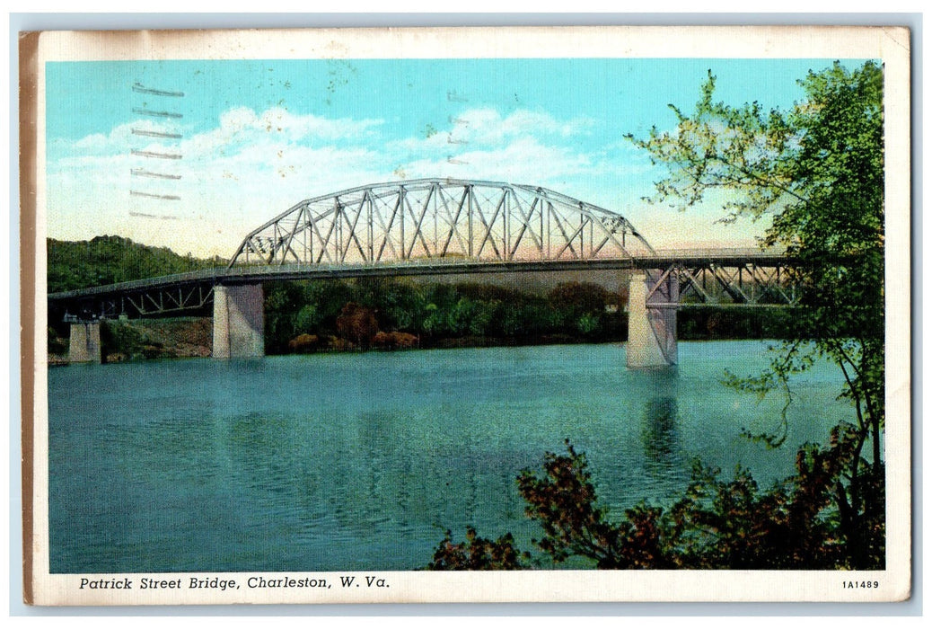 1940 View Of Patrick Street Bridge Charleston West Virginia W. VA Postcard