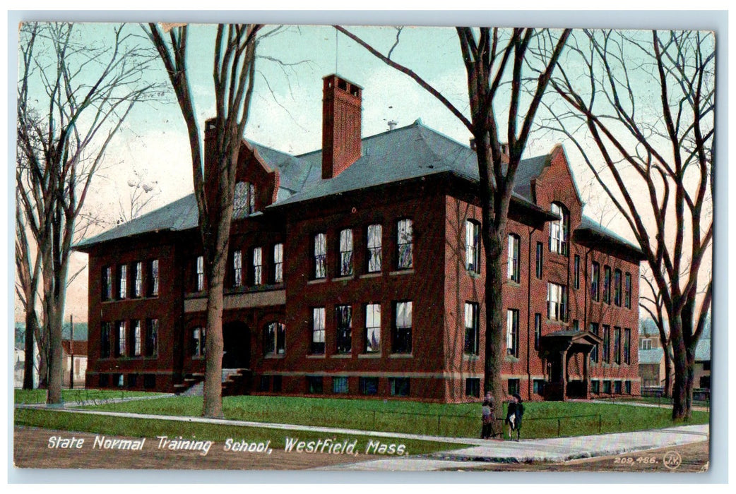 c1910's State Normal Training School Side View Students West Field MA Postcard