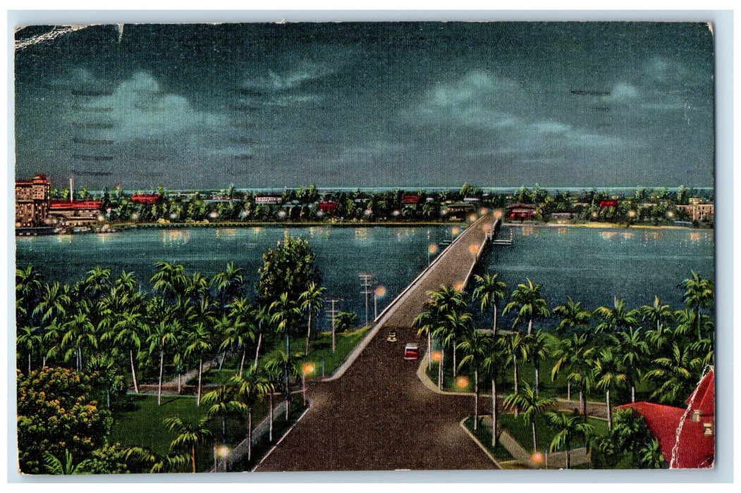 1944 Bird's Eye View Of Flagler Memorial Bridge Palm Beach Florida FL Postcard