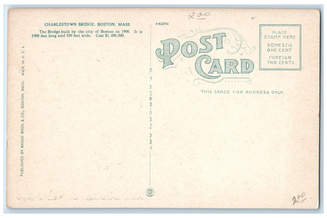 Charlestown Bridge Boston Massachusetts MA, Train Railroad Scene Postcard