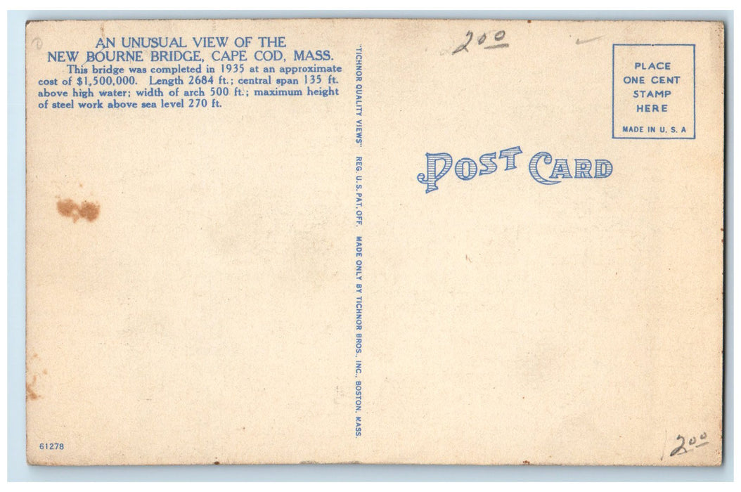An Unusual View Of The New Bourne Bridge Cape Cod Massachusetts MA Postcard