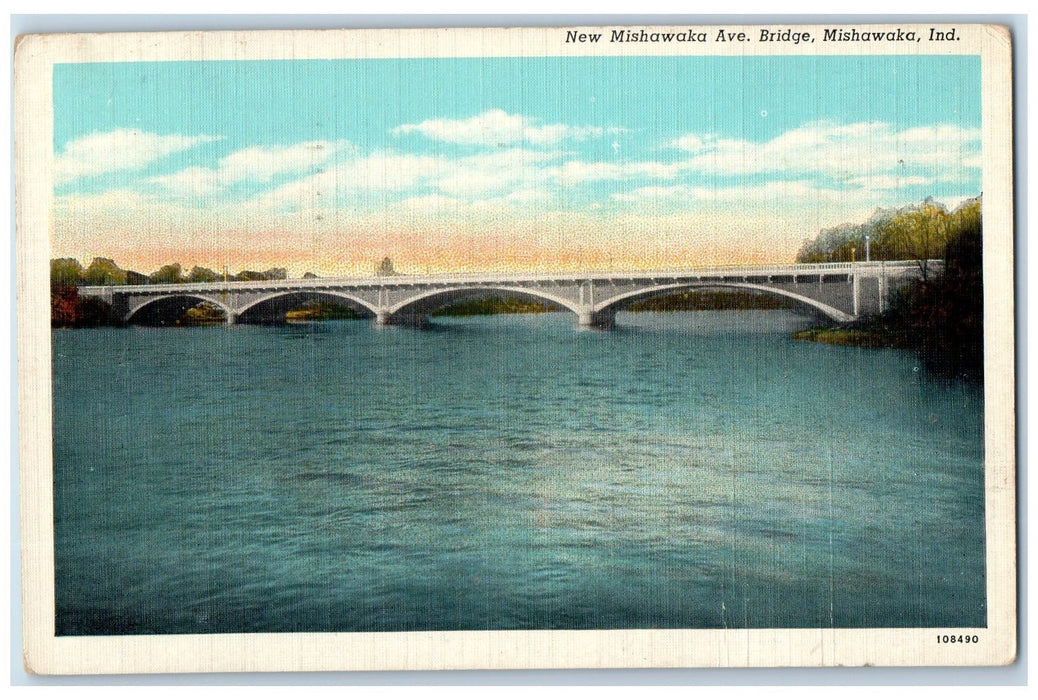 1931 View Of New Mishawaka Ave., Bridge, Mishawaka Indiana IN Vintage Postcard