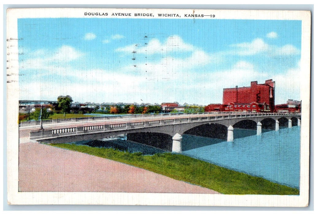 1949 View Of Douglas Avenue Bridge Wichita Kansas KS Vintage Posted Postcard