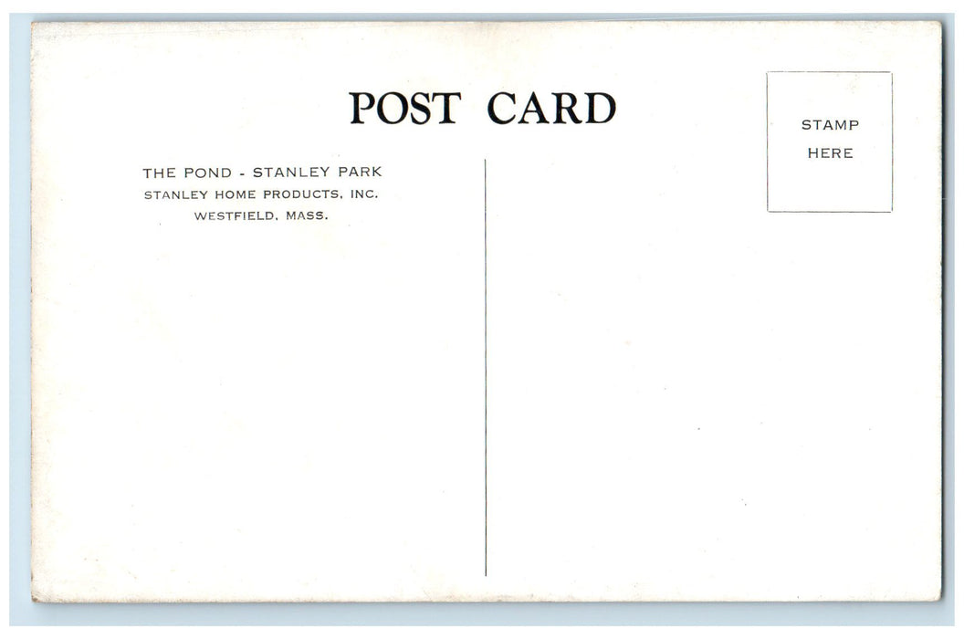 c1950 The Pond Boat Stanley Park Stanley Home Products Westfield MA Postcard