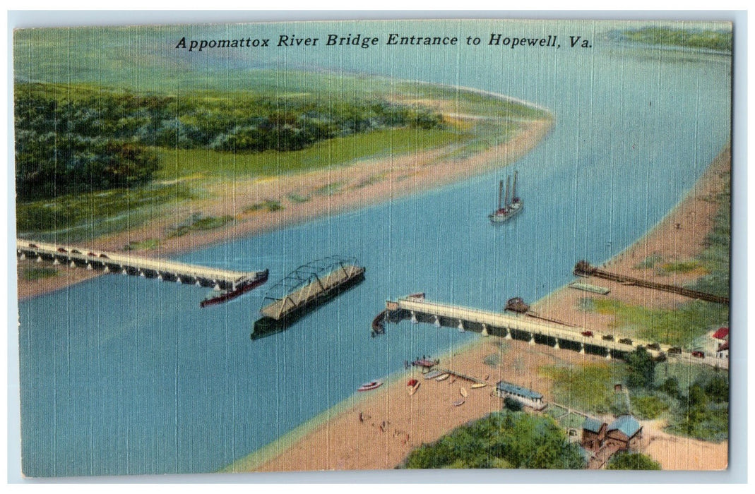 Aerial View Appomattox River Bridge Entrance To Hopewell Virginia VA Postcard