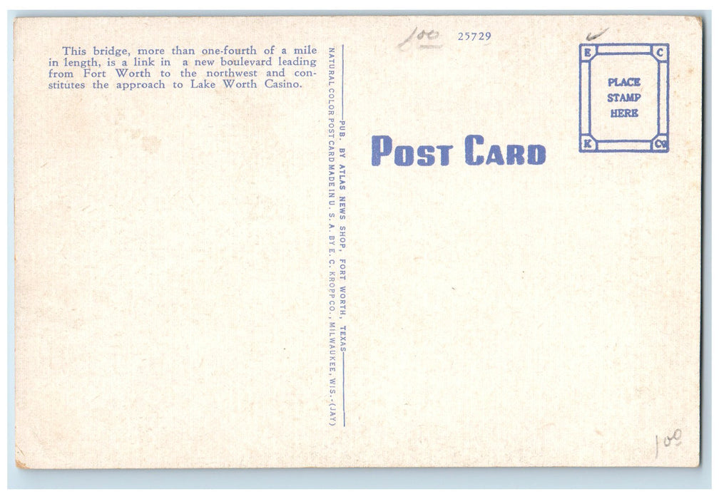 View Of Nine-mile Bridge At Lake Worth Texas TX, Trees Nature Scene Postcard