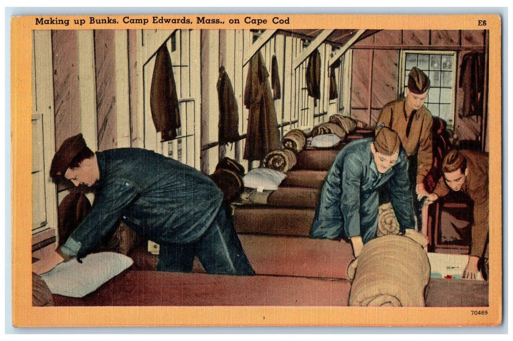 View Of Making Up Bunks Camp Edwards Cape Cod Massachusetts MA Vintage Postcard