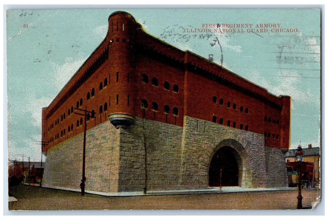 1910 First Regiment Armory National Gurad Building Chicago Illinois IL Postcard