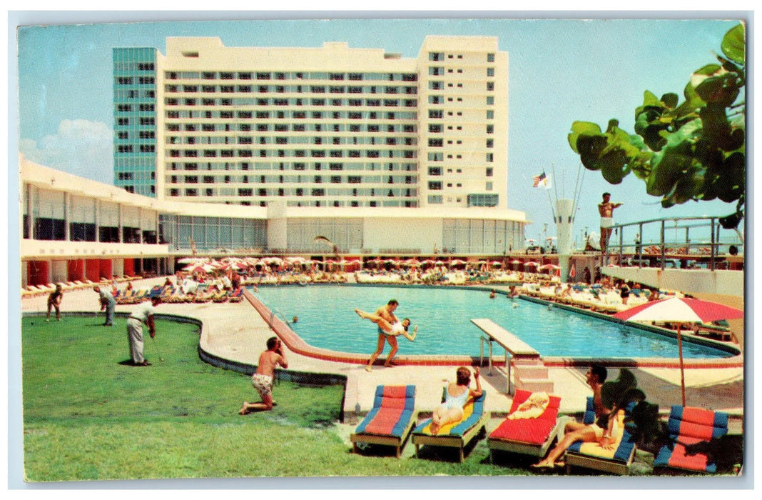 1963 Deauville Luxurious Hotel Swimming Pool Miami Beach Florida FL Postcard