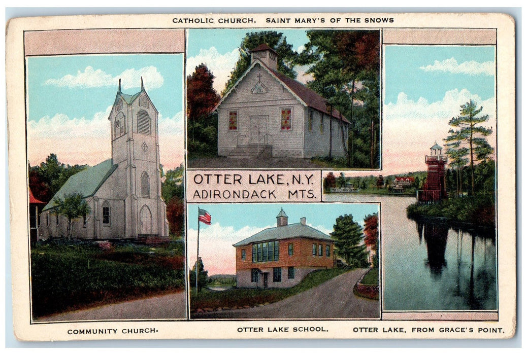 Catholic Church Scene Saint Mary's Of Snows Adirondacks Mountains NY Postcard