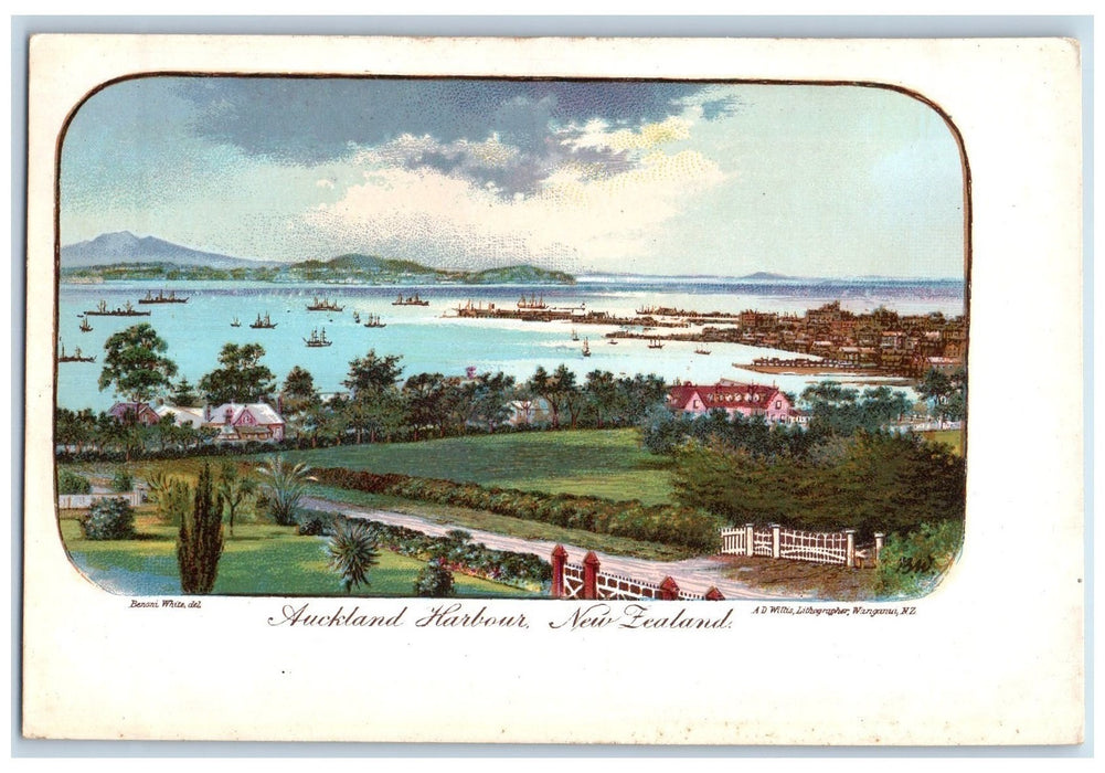 c1905 Bird's Eye View Of Auckland Harbour New Zealand, Ship Scene Postcard