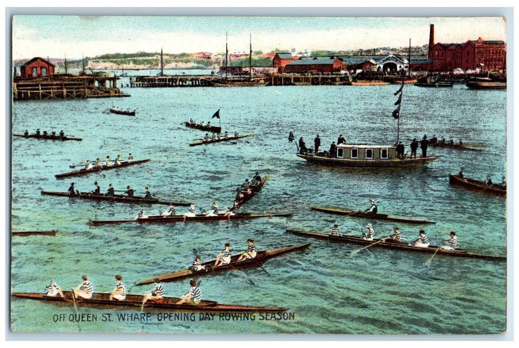 c1910 Off Queen St. Wharf Opening Day Boat Rowing Season New Zealand Postcard