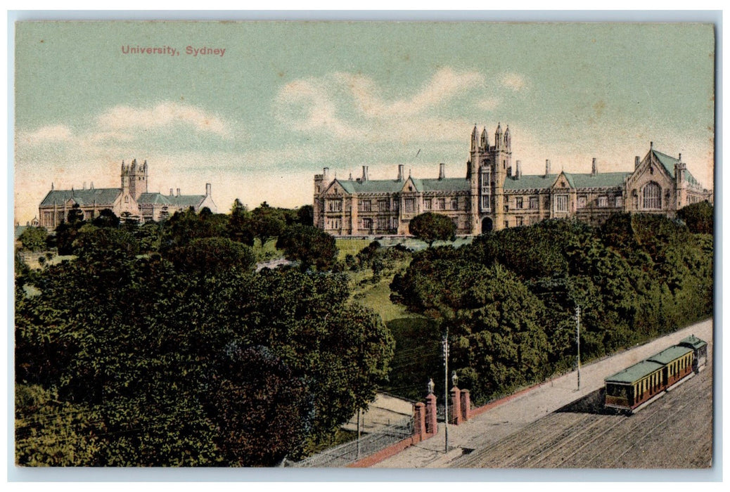c1910's View Of University Sydney Australia, Train Railroad Antique Postcard