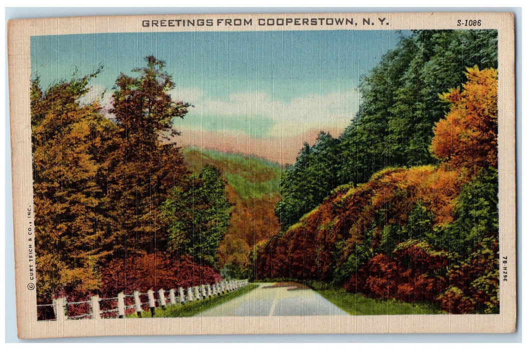 1949 Greetings From Cooperstown Cherry Valley NY, Street View Vintage Postcard