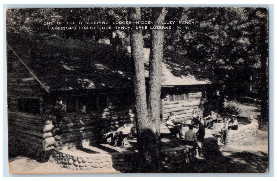 1945 Sleeping Lodges Hidden Valley Ranch Lake Luzerne New York NY Postcard