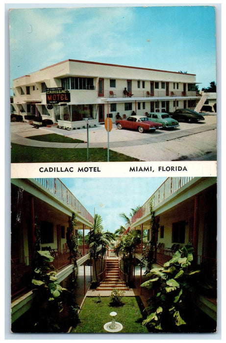 Cadillac Motel Rooms Apartments Miami Florida FL Dual View Vintage Postcard