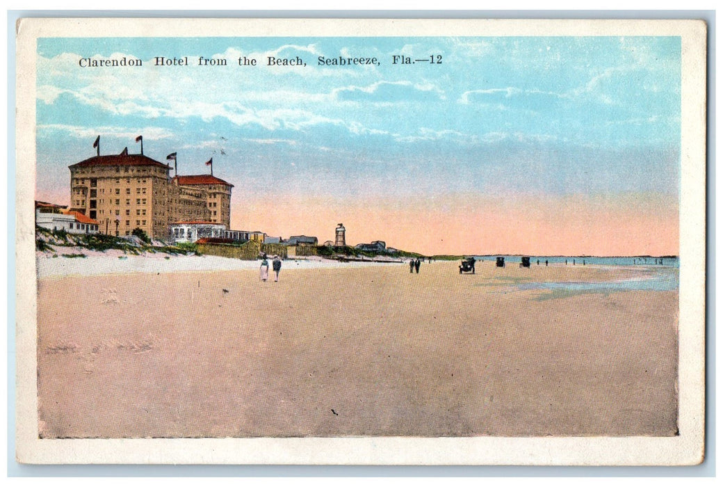 1924 Clarendon Hotel From The Beach Seabreeze Daytona Florida FL Postcard