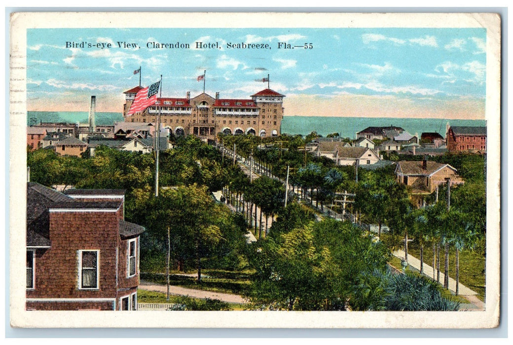 1924 Bird's Eye View Clarendon Hotel Seabreeze Daytona Florida FL Postcard