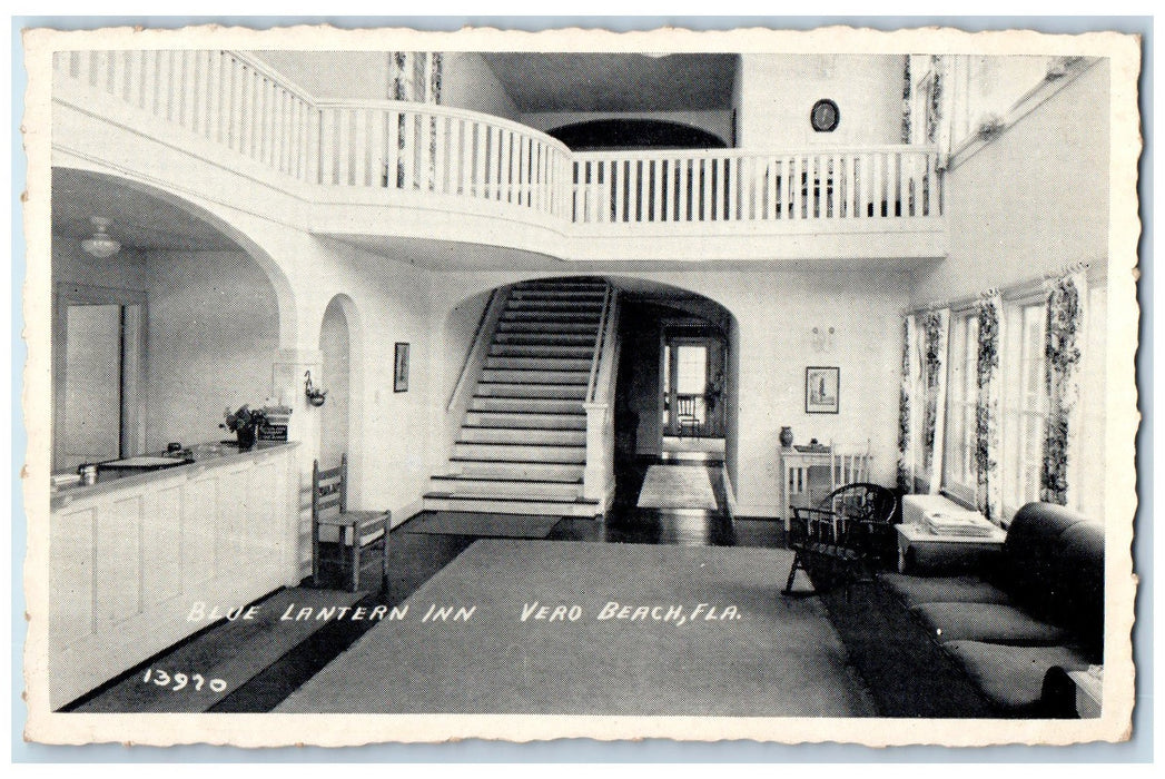 Blue Lantern Inn Interior Stairs Scene Vero Beach Florida FL Vintage Postcard