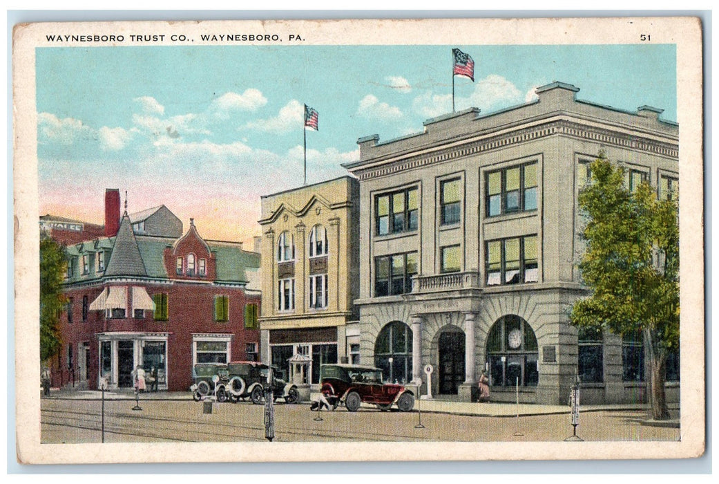 1942 Waynesboro Trust Co. Bank Classis Cars Waynesboro Pennsylvania PA Postcard