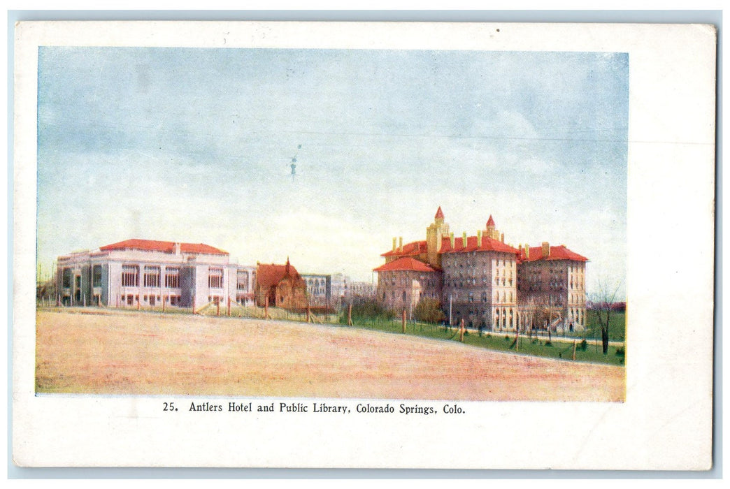 c1905's Antlers Hotel Public Library Colorado Springs CO Embossed Postcard