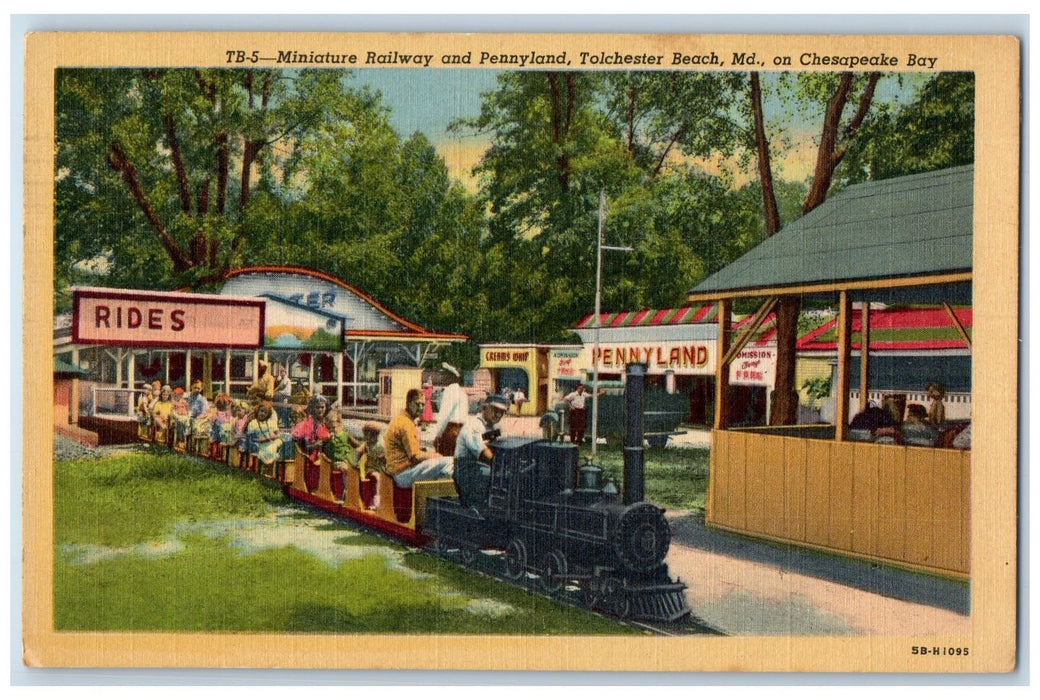 1950 Miniature Railway Pennyland Circus Tolchester Beach Maryland MD Postcard