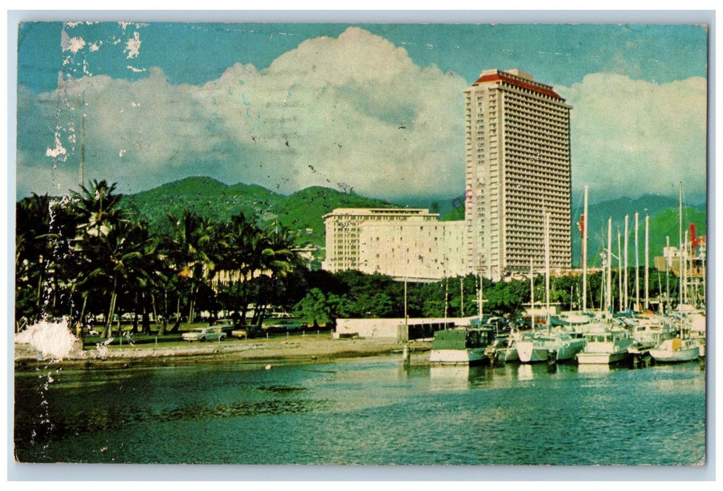 1976 Ala Moana Hotel View Restaurant Docking Boats Honolulu Hawaii HI Postcard