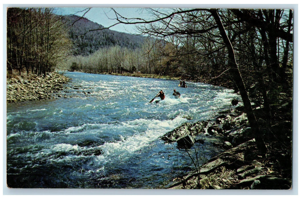 1969 White Water Racing River Boat Rafting Berkeley Springs WV Postcard