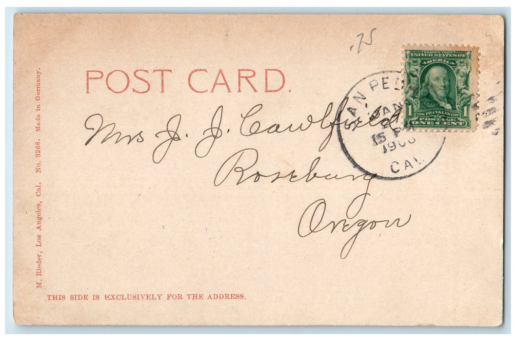 1908 Shipping Scene Docking Ships Cargo Horse Carriage San Pedro CA Postcard