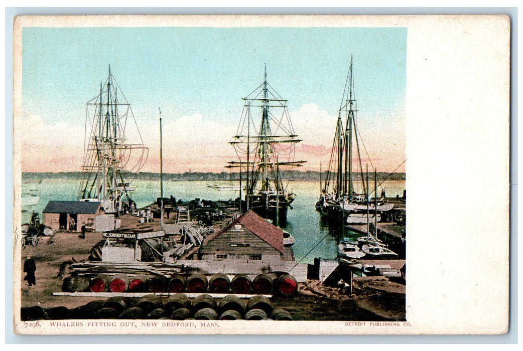 c1905's Whalers Fitting Out Ship Boat Dock New Bedford Massachusetts Postcard