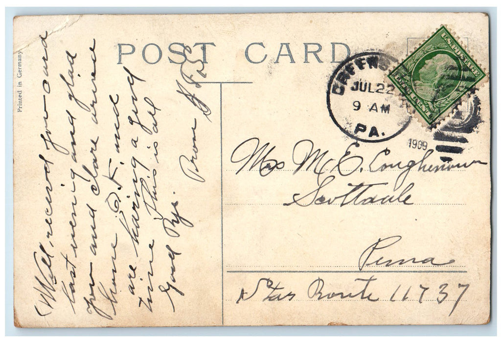 1909 Young Peoples Pleasure Street Dating Hunkers Pennsylvania PA Postcard