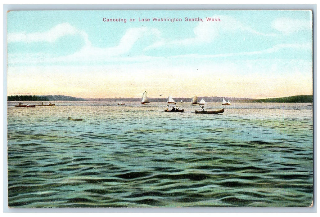 c1910 Canoeing Lake Washington Sailboat Passenger Seattle Washington WA Postcard