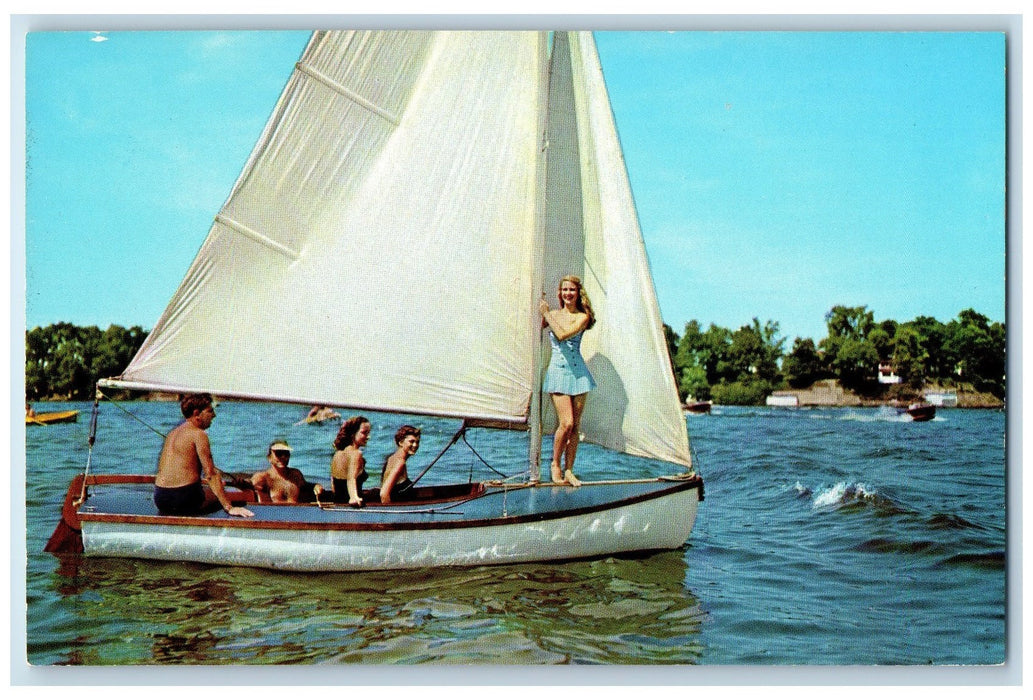 c1960's Boating Fun Shafer Lake Monticello Indiana IN Water Sports Postcard