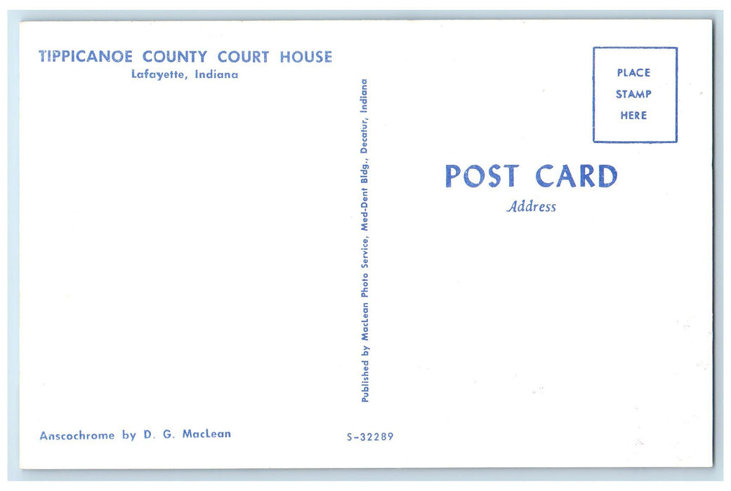 c1960's Tippicanoe County Court House Lafayette Indiana IN Unposted Postcard