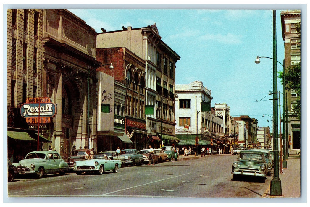 c1960s Main Street Rexall Drug Store Lafayette Indiana IN Unposted Cars Postcard