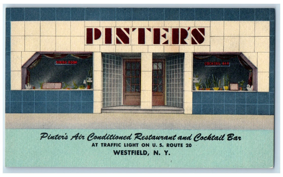 c1950's Pinter's Restaurant Cocktail Bar Entrance Westfield New York NY Postcard