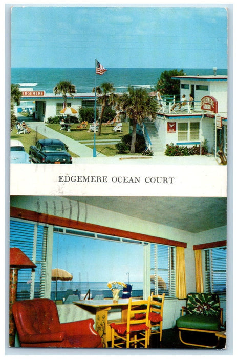 1955 Edgemere Ocean Court Restaurant Flag Pole Daytona Beach Florida FL Postcard