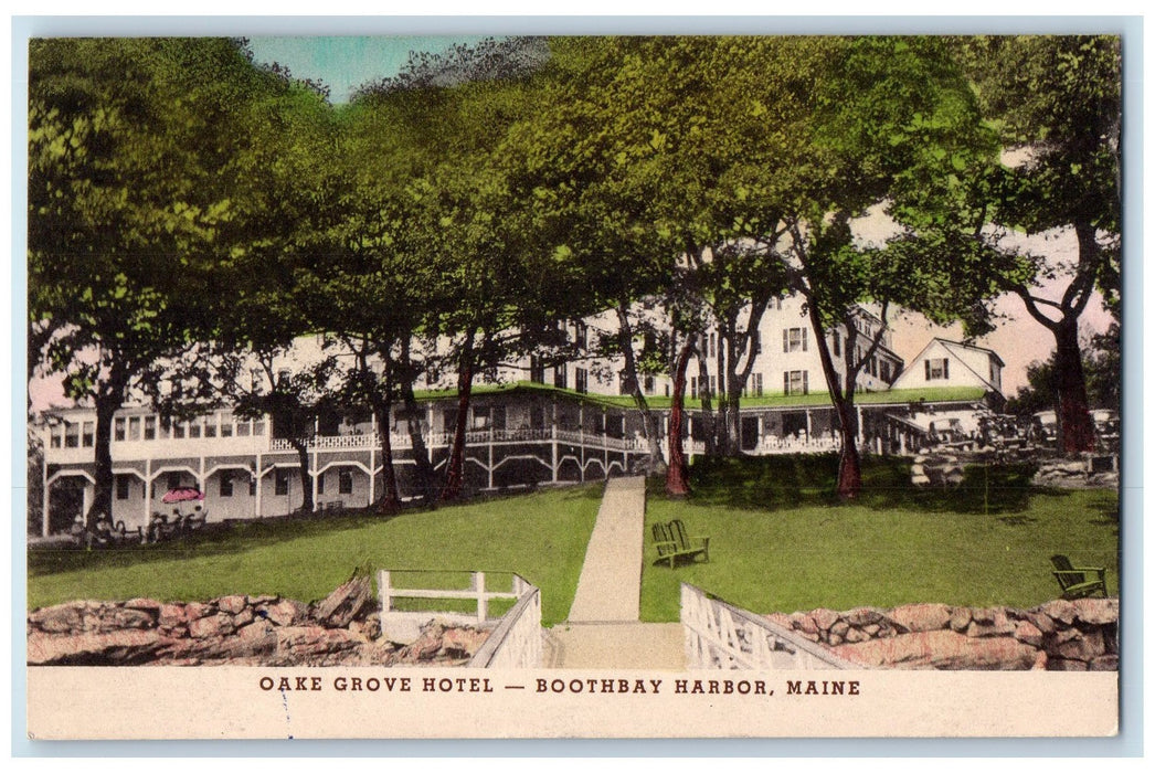 1955 Oake Grove Hotel Restaurant Tourist Booth Bay Harbor Maine ME Postcard