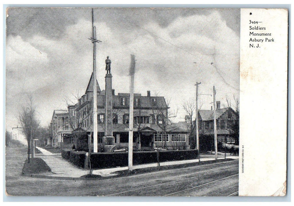 c1905 Soldiers Monument Rail Train Dirt Road Asbury Park New Jersey NJ Postcard
