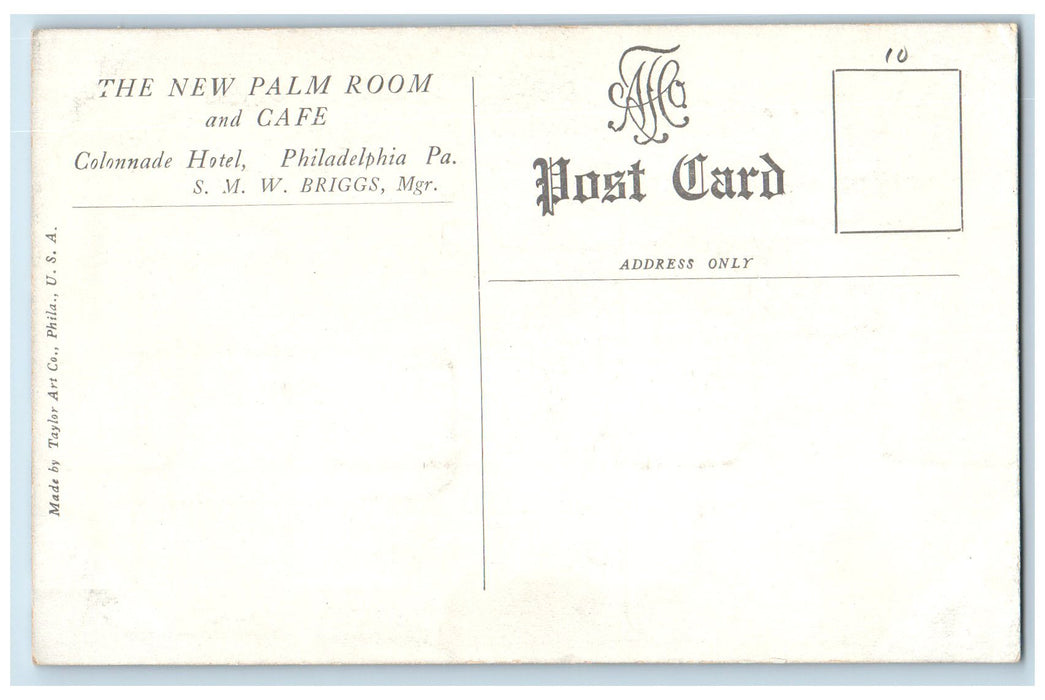 c1950's The New Palm Room Cafe Restaurant Philadelphia Pennsylvania PA Postcard