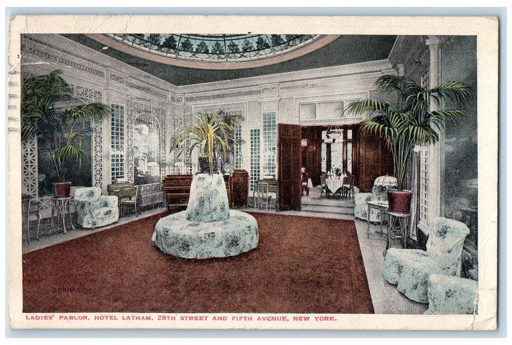 1918 Ladies Parlor Hotel Latham Restaurant Fifth Avenue New York NY Postcard