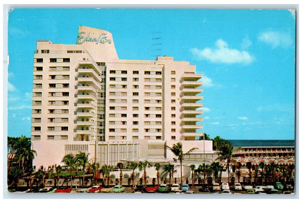 1961 Eden Roc Hotel View Restaurant Classic Car Miami Beach Florida FL Postcard