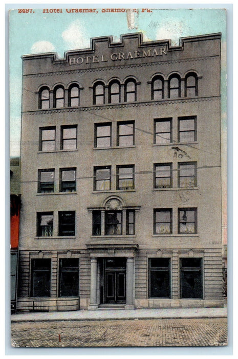 1910 Hotel Graemar Restaurant Entrance View Shamokin Pennsylvania PA Postcard