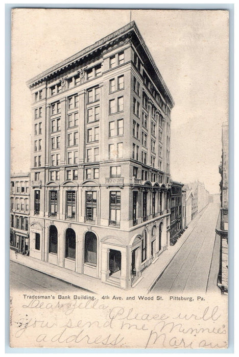 1906 Tradesman's Bank Building View Railway Wood St Pittsburg PA Postcard