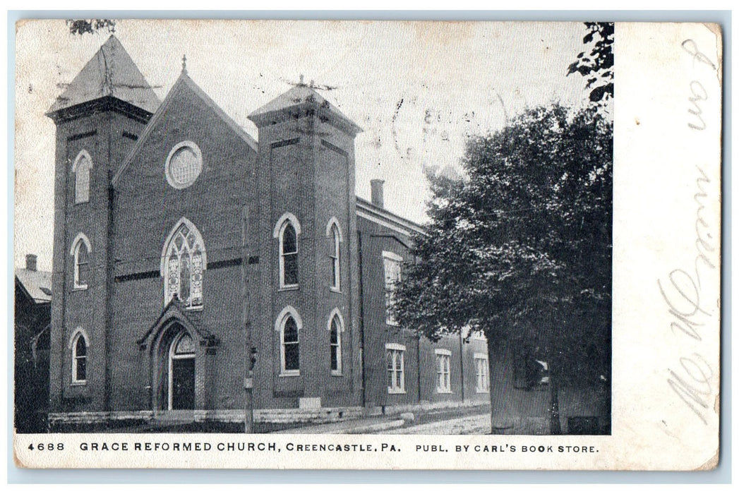 1908 Grace Reformed Church Front View Green Castle Pennsylvania PA Postcard