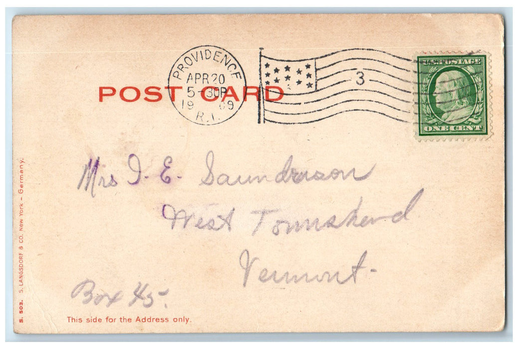 1909 Fields Point View Lake American Flag Providence Rhode Island RI Postcard
