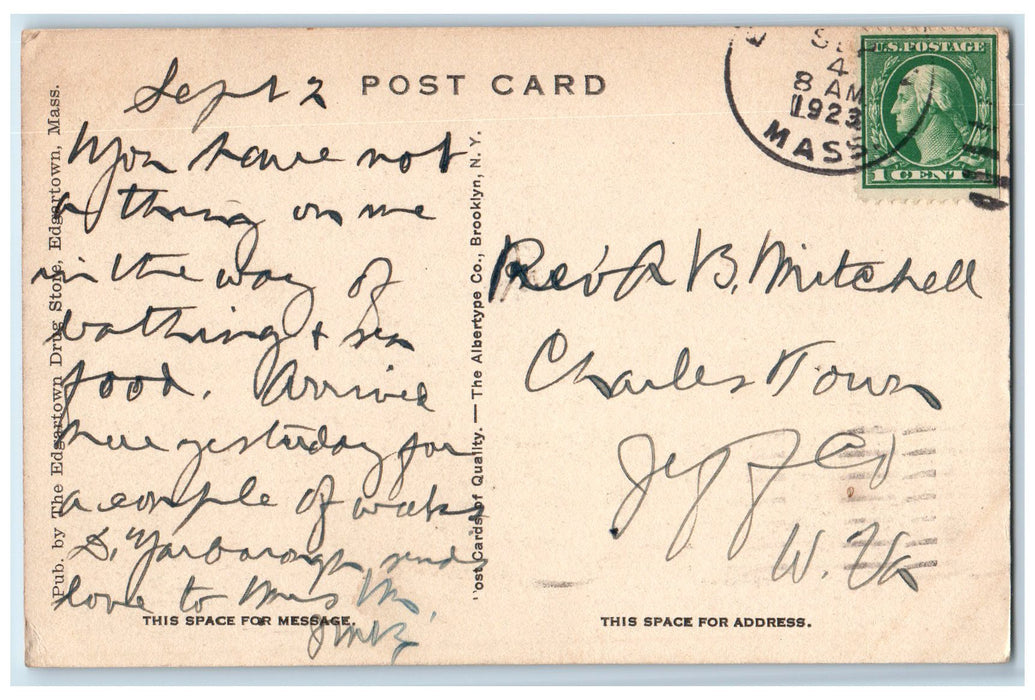 1923 St. Andrew's By The Sea Dirt Road Cross Edgartown Massachusetts MA Postcard