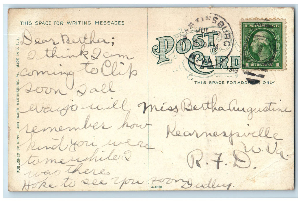 1919 Episcopal Church Rectory Entrance Cross Dirt Road Martinsburg WV Postcard