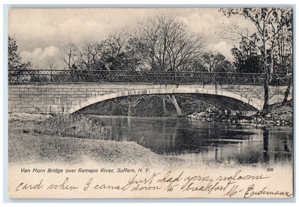 1906 Van Horn Bridge Over Ramapo Lake Horse Carriage Trees Suffern NY Postcard